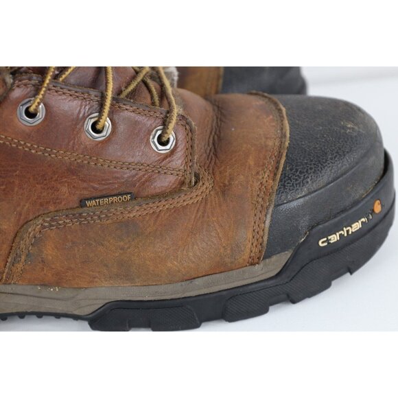 Vintage Carhartt Mens Size 10.5 W Distressed Steel Toe Leather Work Boots Brown main image 13